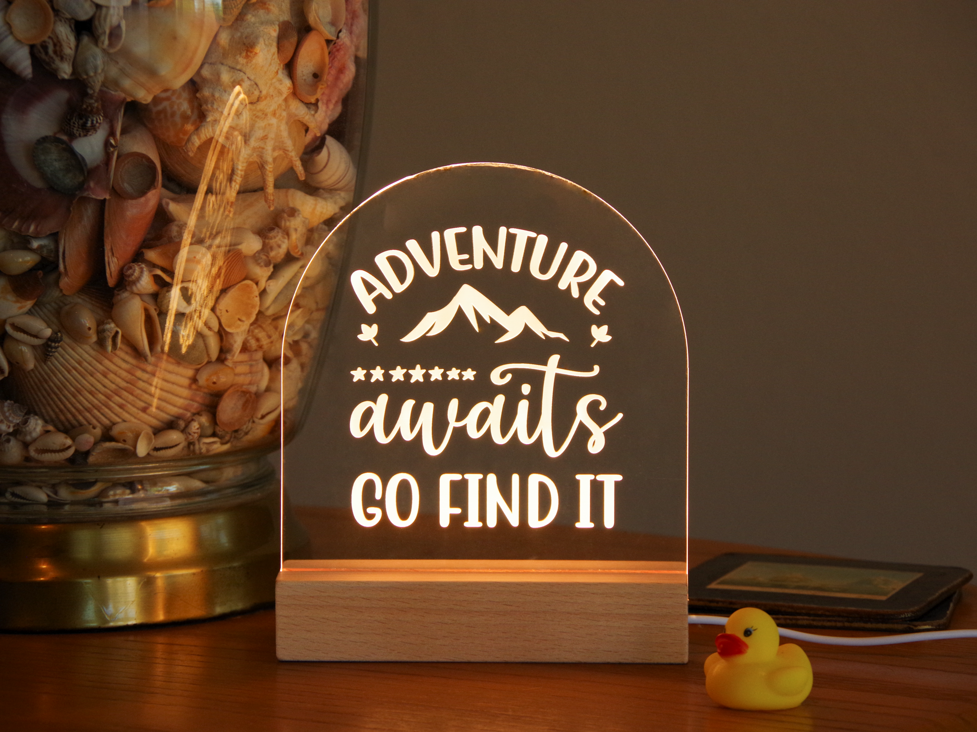 Night Light Engraved Acrylic Light Up Sign - Adventure Awaits