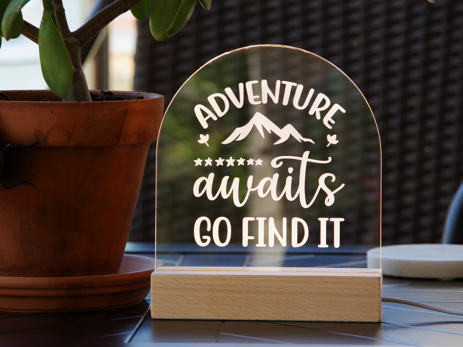 Night Light Engraved Acrylic Light Up Sign - Adventure Awaits