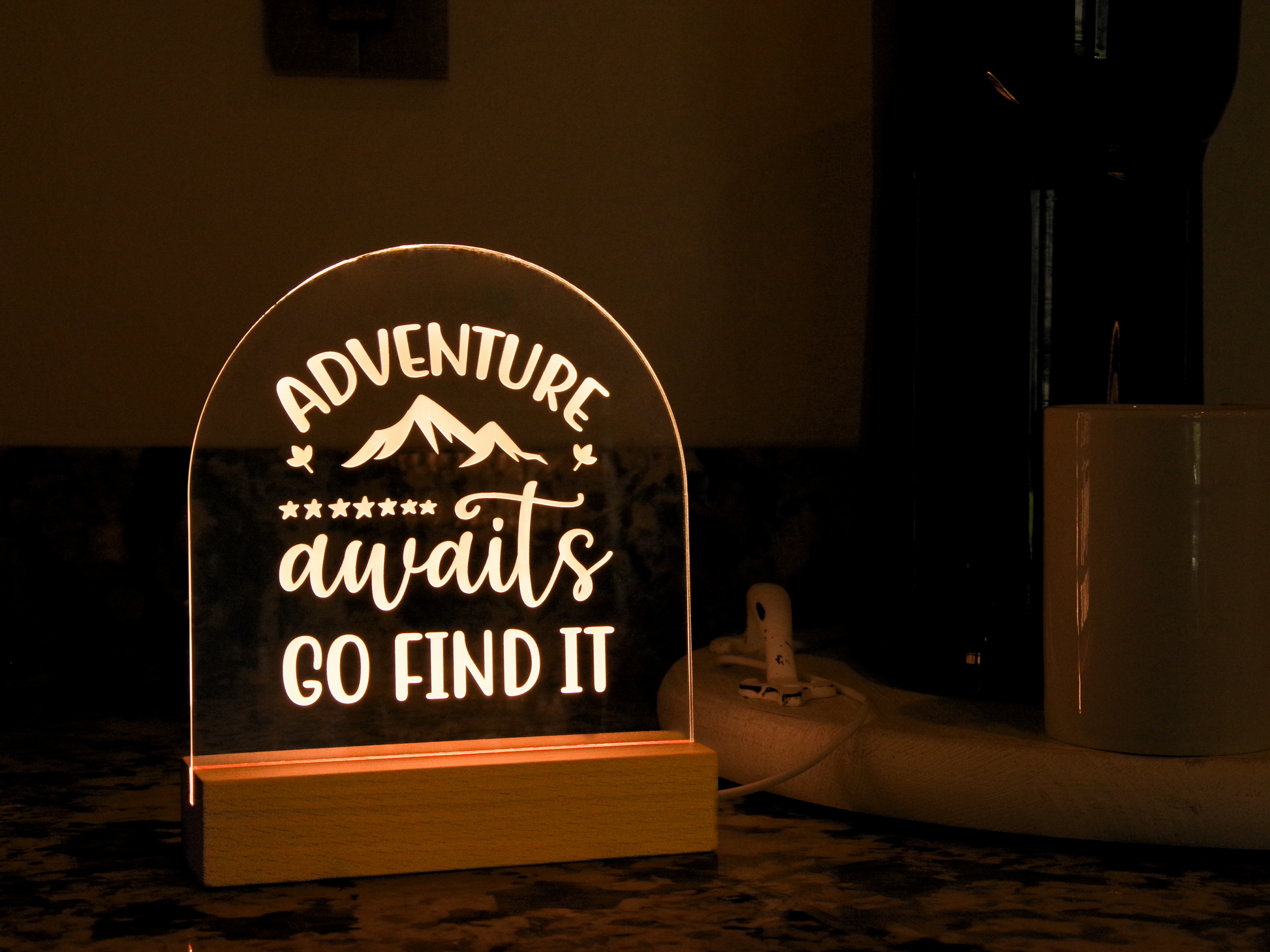 Night Light Engraved Acrylic Light Up Sign - Adventure Awaits