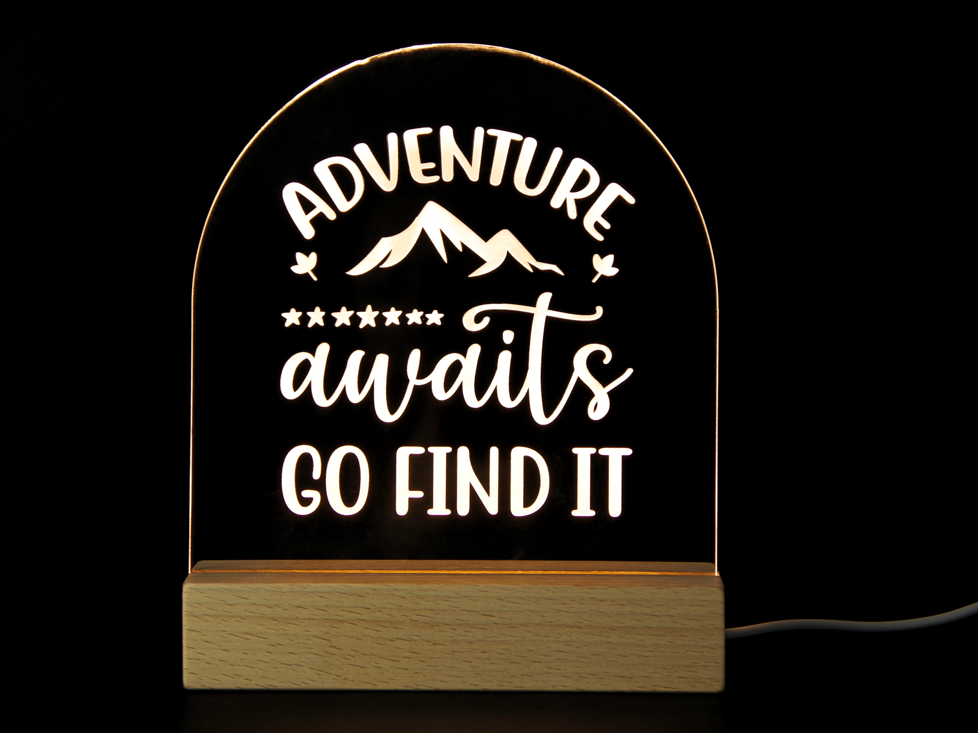 Night Light Engraved Acrylic Light Up Sign - Adventure Awaits