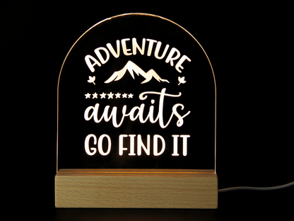 Night Light Engraved Acrylic Light Up Sign - Adventure Awaits