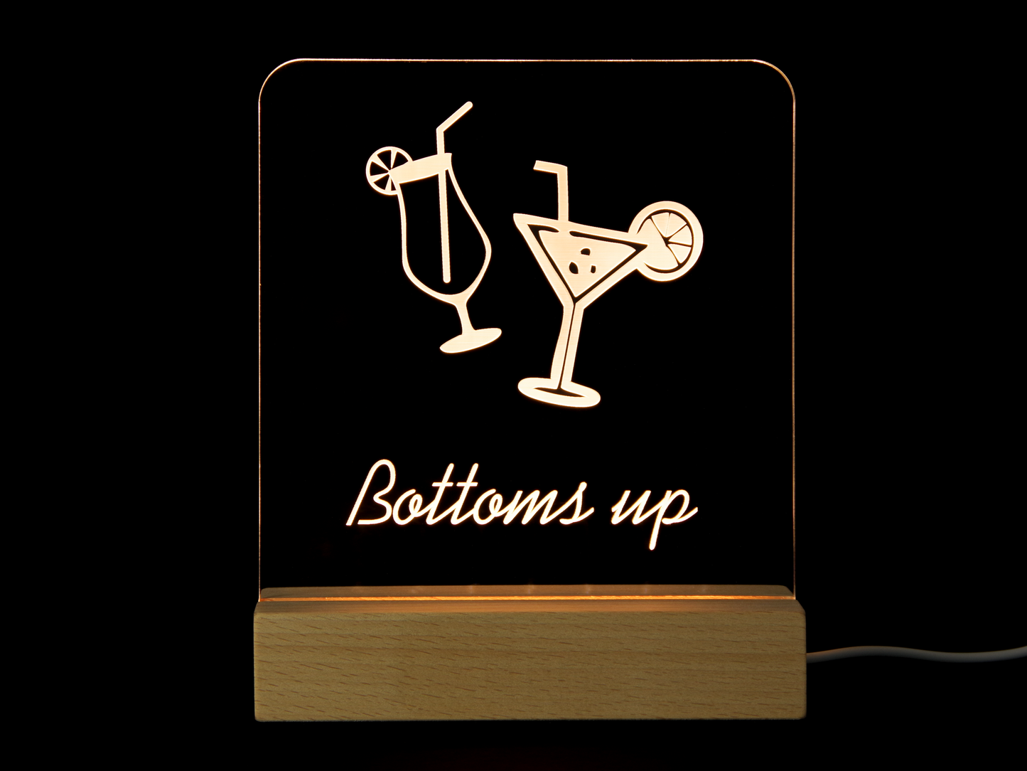 Wine, Bottoms Up - Engraved Acrylic Light Up Sign