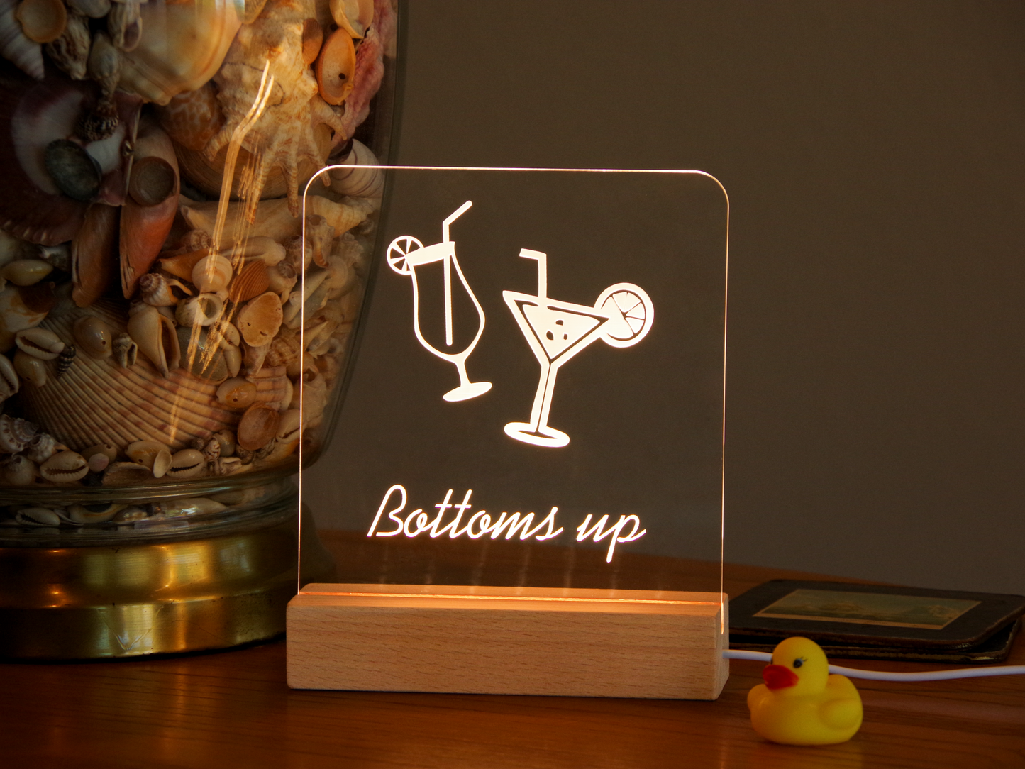 Wine, Bottoms Up - Engraved Acrylic Light Up Sign