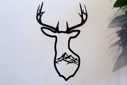 Deer Bust with Mountains - Steel Sign