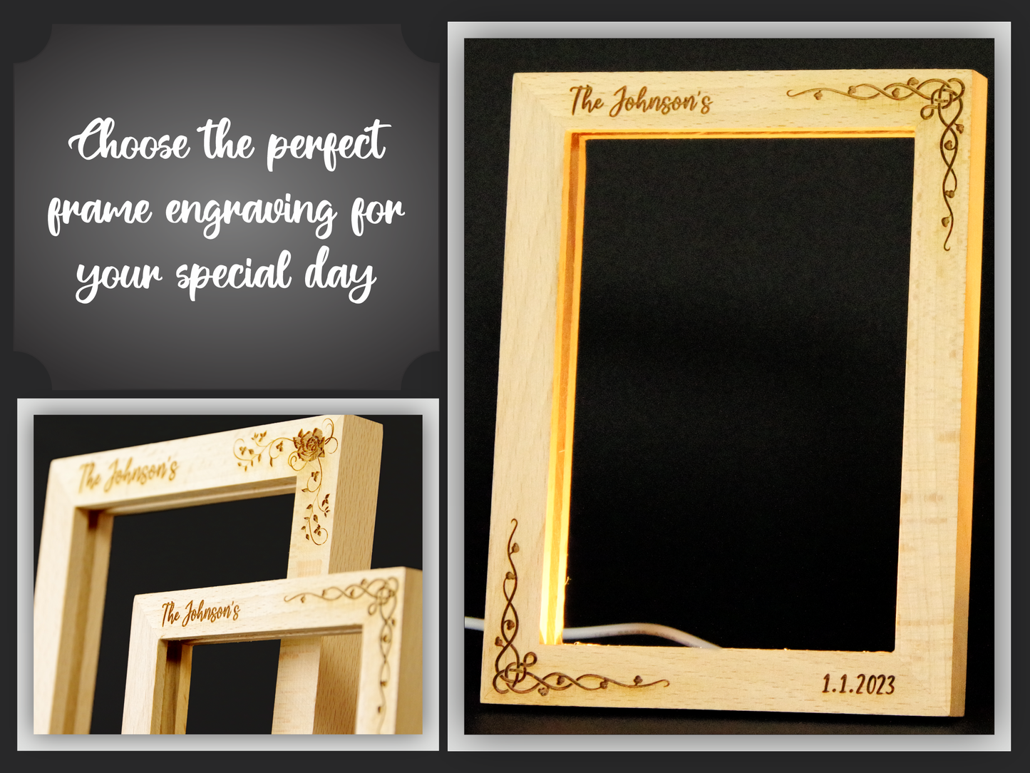 Personalized Photo Engraved Acrylic Light Up Frame - Wedding Gift