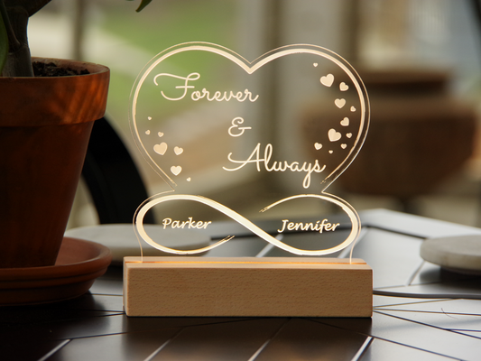 Night Light Personalized Acrylic Light up Sign - Infinity Heart