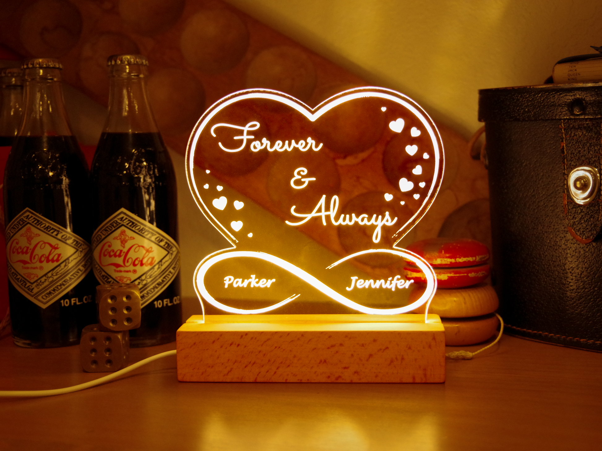 Night Light Personalized Acrylic Light up Sign - Infinity Heart