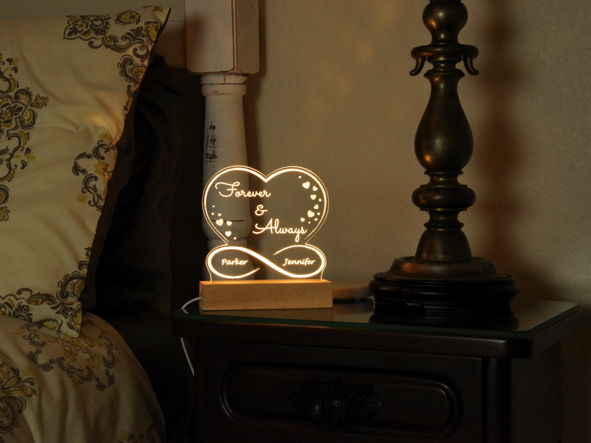 Night Light Personalized Acrylic Light up Sign - Infinity Heart