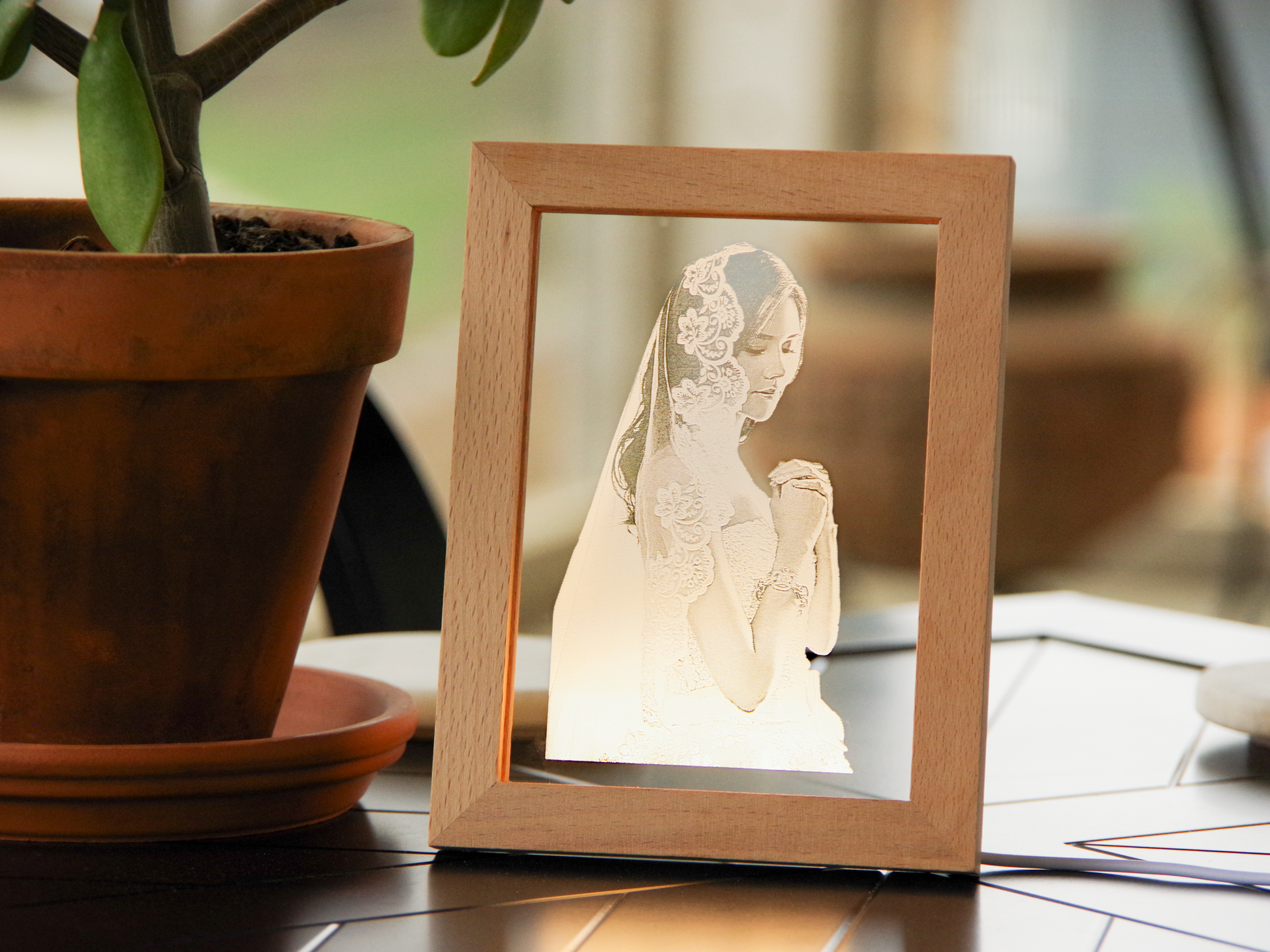 Personalized Photo Engraved Acrylic Light Up Frame - Wedding Gift