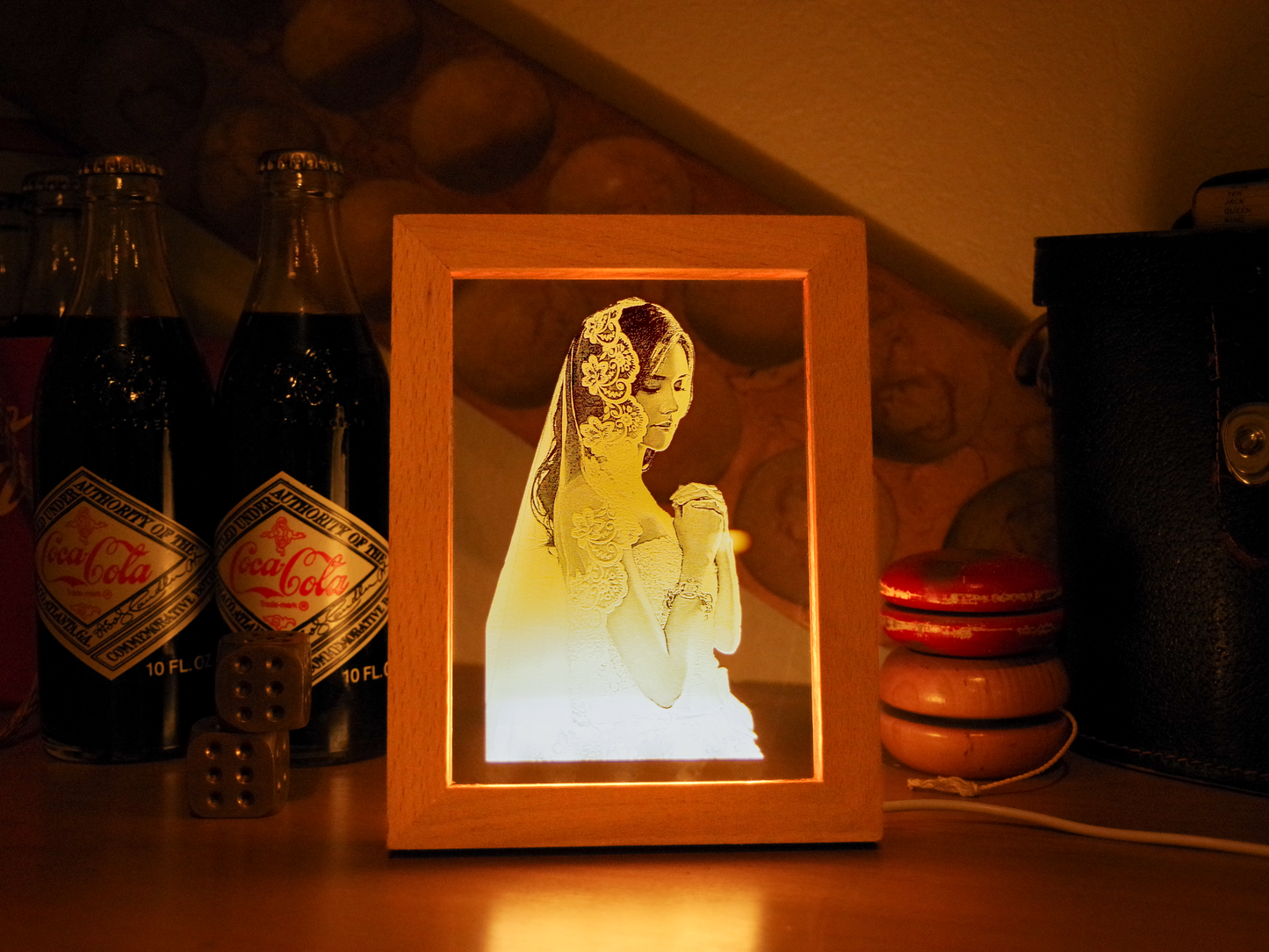 Personalized Photo Engraved Acrylic Light Up Frame - Wedding Gift