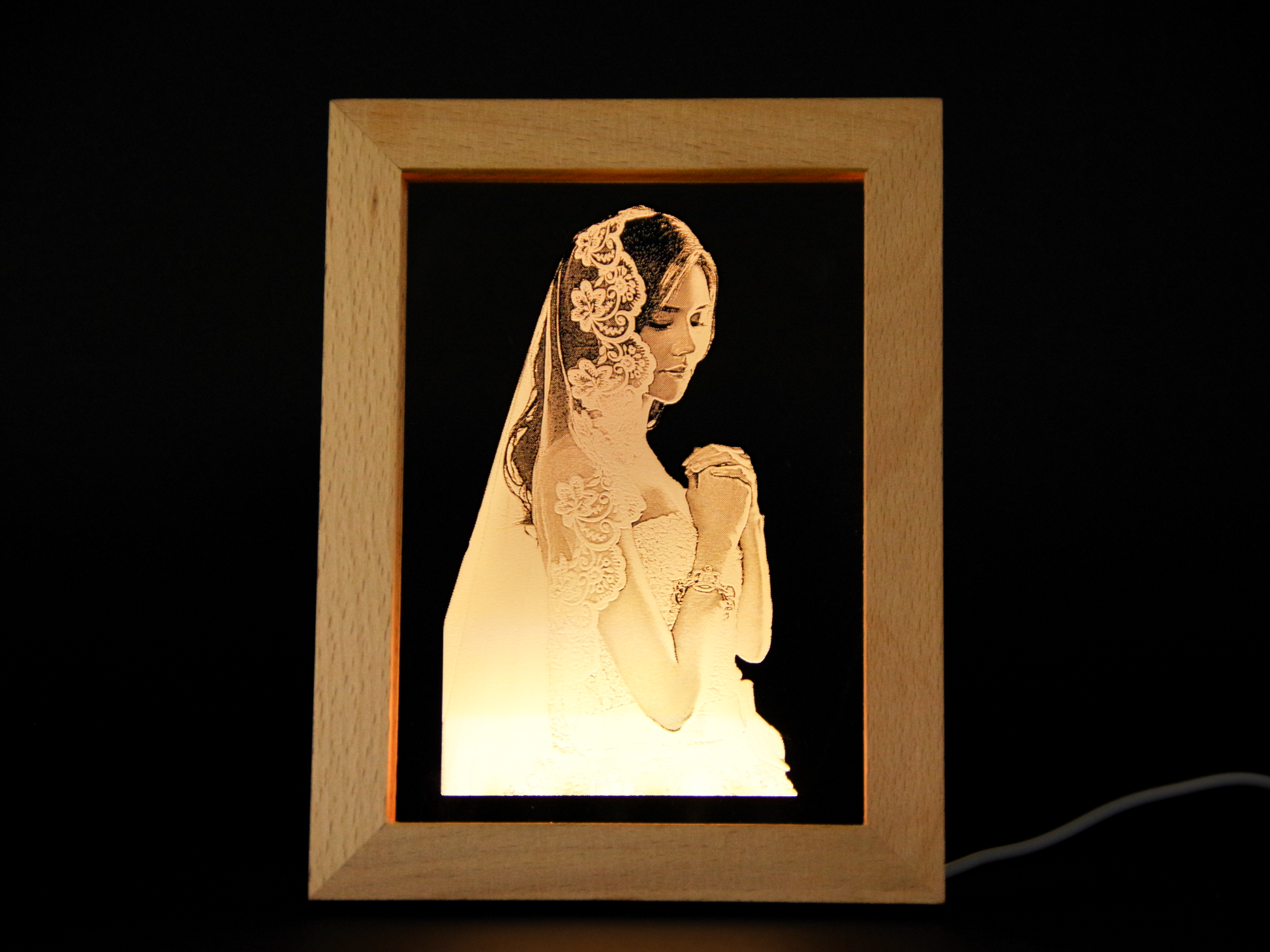 Personalized Photo Engraved Acrylic Light Up Frame - Wedding Gift