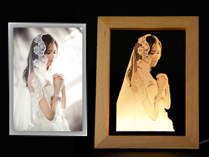 Personalized Photo Engraved Acrylic Light Up Frame - Wedding Gift