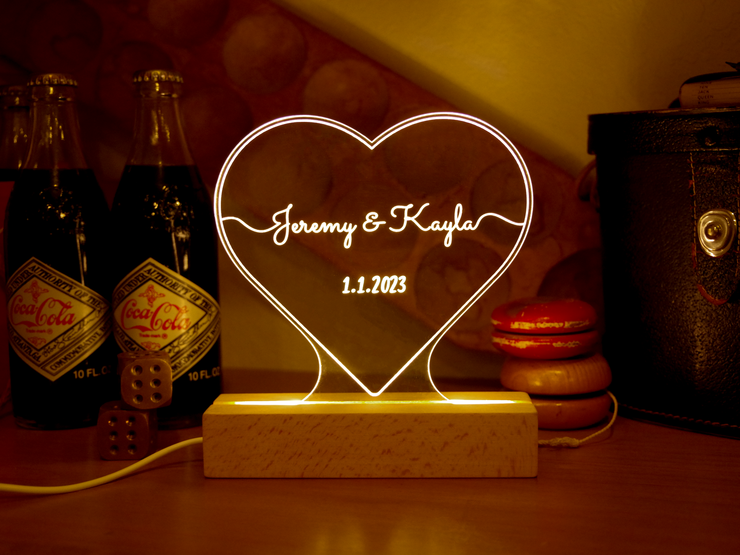 Night Light Personalized, Acrylic Light Up Sign - Heart