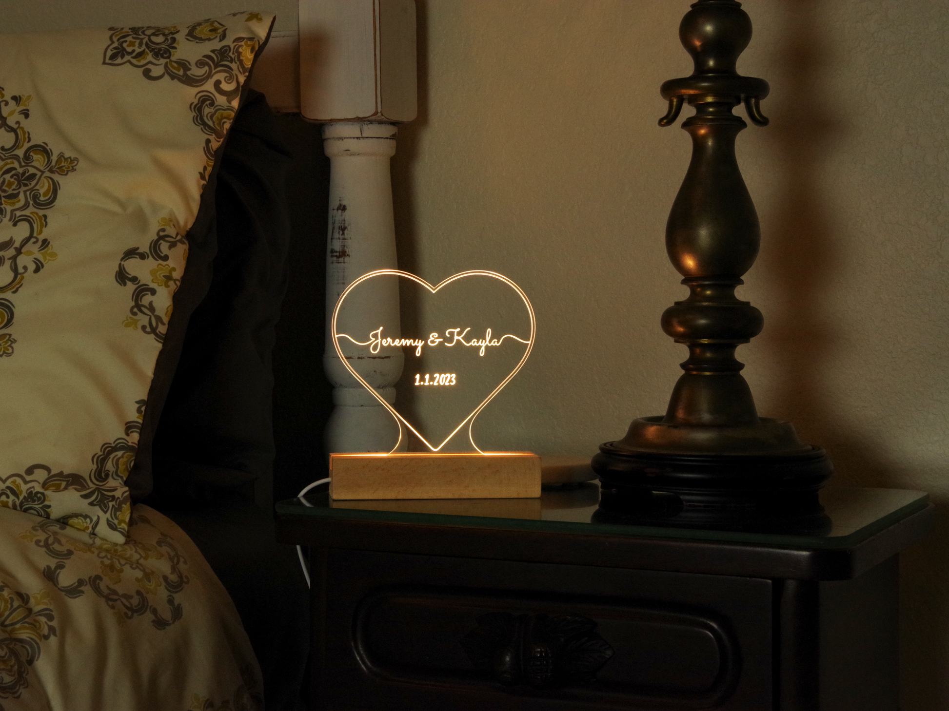 Night Light Personalized, Acrylic Light Up Sign - Heart