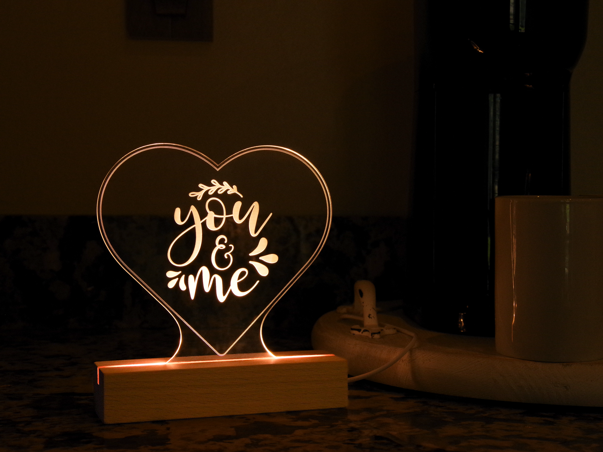 Night Light Engraved Acrylic Light Up Sign - You and Me