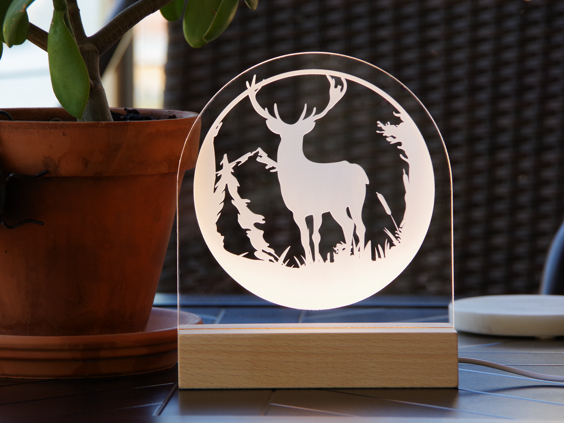 Night Light Engraved Acrylic Light Up Sign - Deer Nature Scene