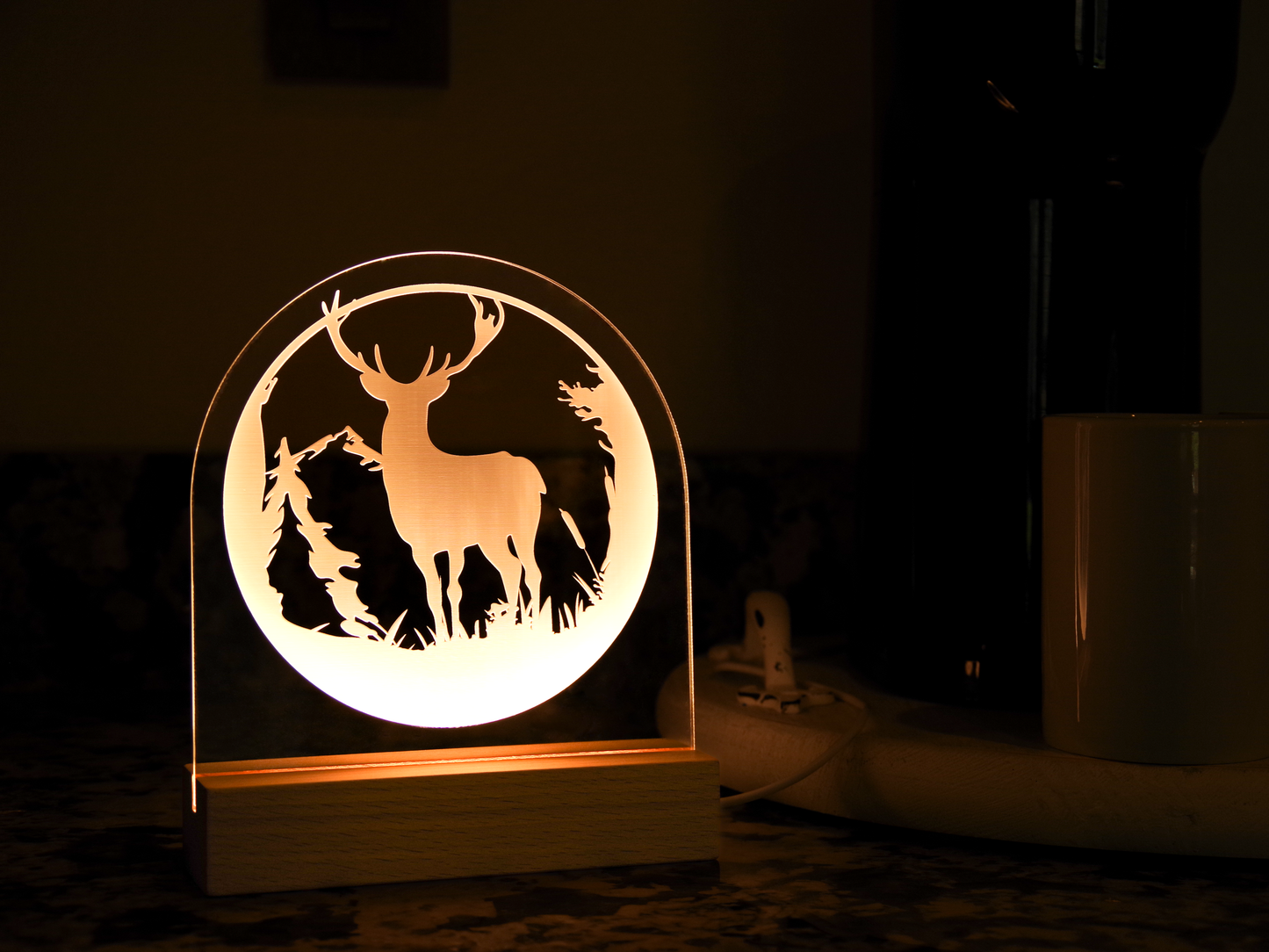 Night Light Engraved Acrylic Light Up Sign - Deer Nature Scene