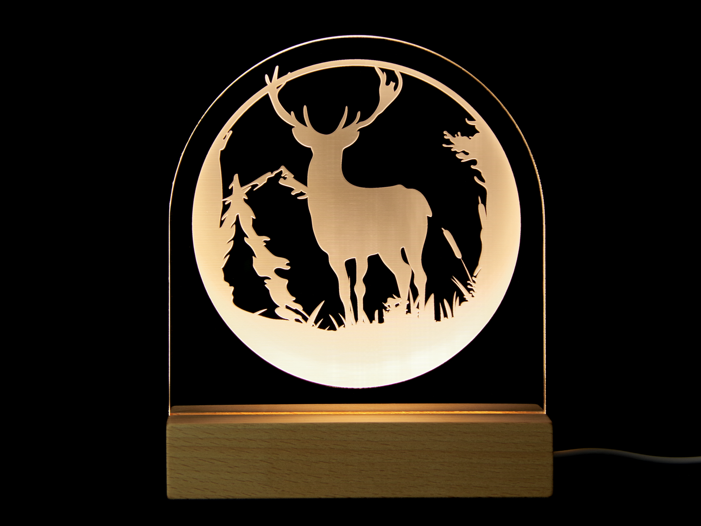 Night Light Engraved Acrylic Light Up Sign - Deer Nature Scene