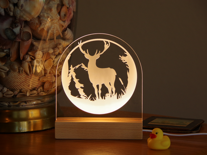 Night Light Engraved Acrylic Light Up Sign - Deer Nature Scene